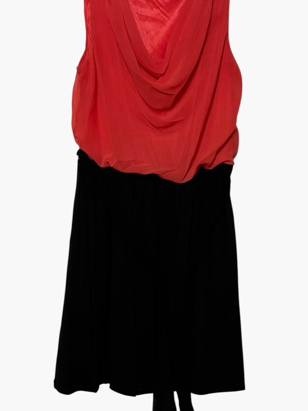Express Two-Tone Cowl Neck Midi Dress in Coral and Black